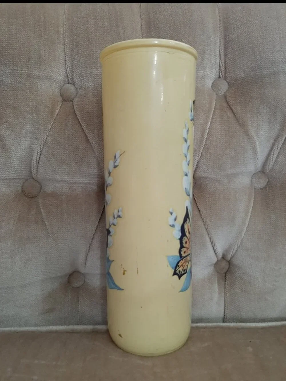 Vintage 1970s butterfly glass candle mcm home decor pillar retro